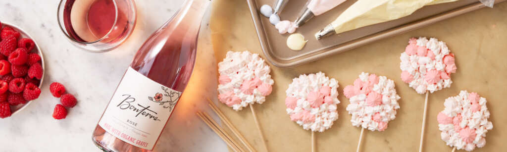 Bonterra Rose bottle table top view with meringue pops